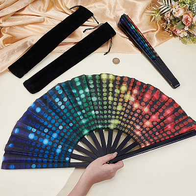 2Pcs PVC & Cloth Folding Fans AJEW-NB0008-99-1