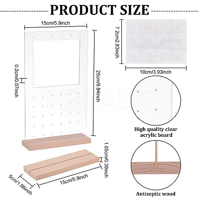 Transparent Acrylic Vertical Earring Display Stands with Wooden Base EDIS-WH0021-48A-1