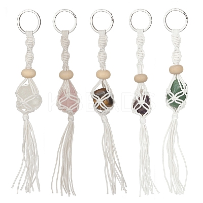 Waxed Cotton Cord Braided Macrame Pouch Gemstone Holder Keychain KEYC-JKC00537-1