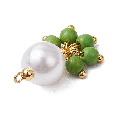 5Pcs 5 Colors ABS Plastic Imitation Pearl Round & Dyed Synthetic Turquoise Tassel Pendants PALLOY-JF03515-1