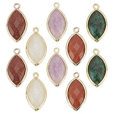 10Pcs 5 Styles Gemstone Faceted Horse Eye Pendants G-HY0001-82-1