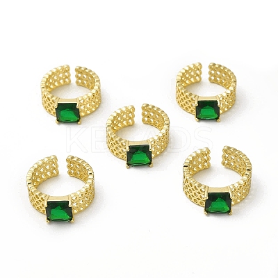 Glass Square Open Cuff Ring RJEW-H120-11G-1
