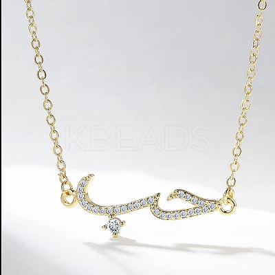 Cubic Zirconia Wave Pendant Necklace with Golden Brass Chains RP3424-2-1