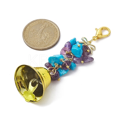 Gemstone Chips & Alloy Bowknot Kcychain HJEW-JM01313-1