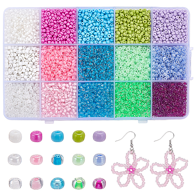195G 15 Colors Transparent Glass Seed Beads SEED-PH0002-64-1