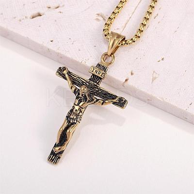 Cross Pendant Necklace with Jesus Crucifix Religious Necklace Sacrosanct Charm Neck Chain Jewelry Gift for Birthday Easter Thanksgiving Day JN1109C-1