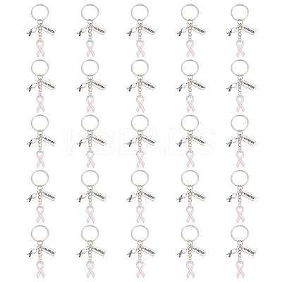 Pink Breast Cancer Awareness Ribbon Alloy Enamel Pendant Keychain KEYC-AB00001-1