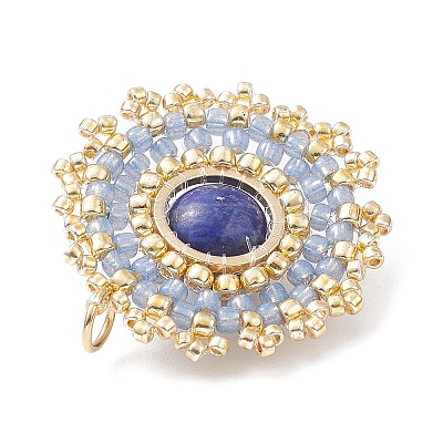 Natural Lapis Lazuli Flat Round Pendants PALLOY-MZ00135-02-1