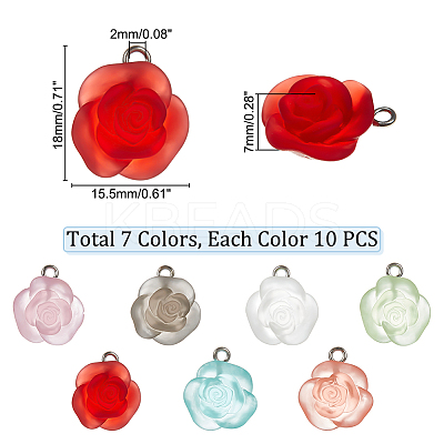 70Pcs 7 Colors Transparent Frosted Resin Rose Pendants RESI-PH0001-74-1