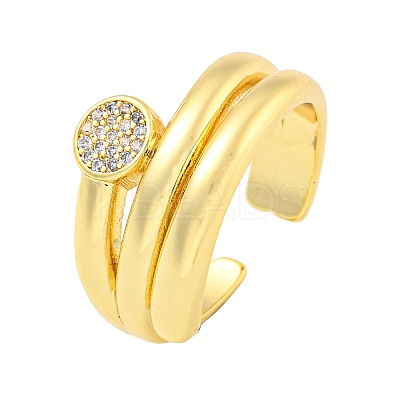 Brass Micro Pave Clear Cubic Zirconia Round Open Cuff Ring for Women RJEW-M173-09B-G-1
