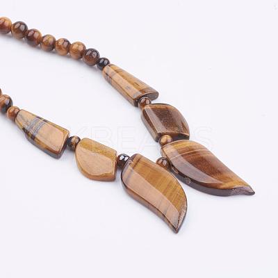 Natural Tiger Eye Beaded Necklaces NJEW-K083-04-1