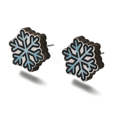 Christmas Printed Wood Stud Earrings for Women EJEW-U025-01J-1