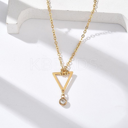 304 Stainless Steel Crystal Rhinestone Geometric Pendant Cable Chain Necklaces NJEW-Z073-01G-02-1