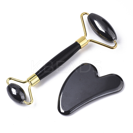 Magnetic Synthetic Hematite Facial Roller & Heart Shape Gua Sha X-G-N0324-12-1