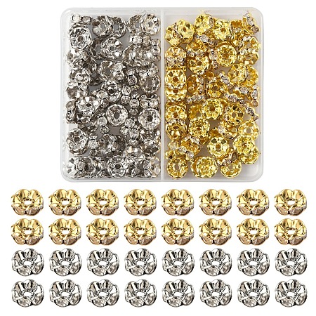 120Pcs 2 Colors Brass Crystal Rhinestone Spacer Beads RB-FS0001-06-1