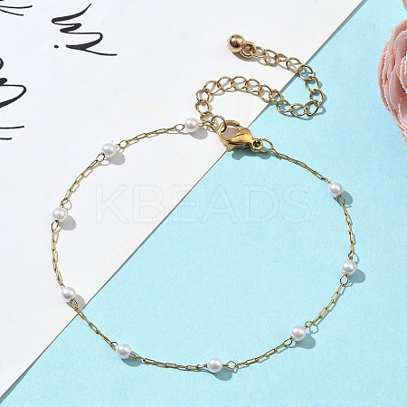 Round  ABS Imitation Pearl Beaded Link Bracelets for Women BJEW-JB11836-1