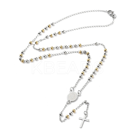Non-Tarnish 202 Stainless Steel Rosary Bead Necklaces LS-NJEW-D060-01D-GP-1