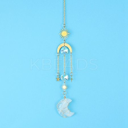 Quartz Crystal Moon Sun Catcher Hanging Ornaments HJEW-PW0002-11A-1
