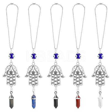 1 Set Hamsa Hand & Evil Eye Hanging Ornament with Bullet Gemstone Charm PALLOY-FH0007-43A-1