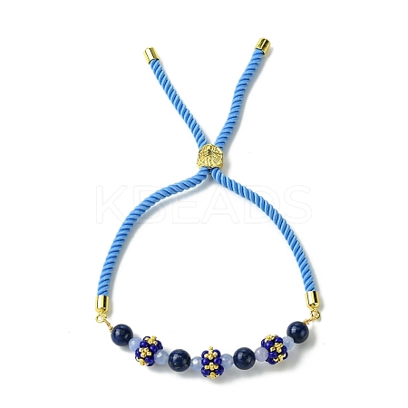 6mm Round Dyed Natural Lapis Lazuli Bead Slider Bracelets BJEW-MZ00062-03-1