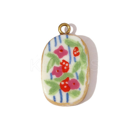 304 Stainless Steel & Porcelain Pendants STAS-OY005-83G-1