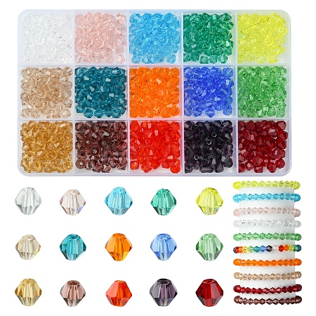 15 Strands 15 Colors Transparent Glass Beads Strands EGLA-FS0001-46-1