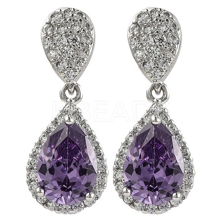 Rack Plating Brass Micro Pave Cubic Zirconia Dangle Stud Earrings EJEW-I304-18P-01-1