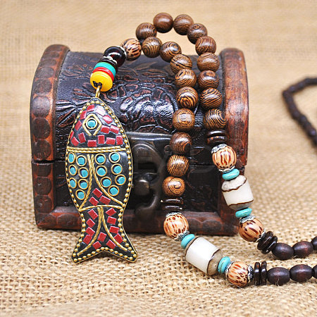 Alloy Enamel Colorful Fish Pendant Long Necklaces FS-WG9FE3F-01-1