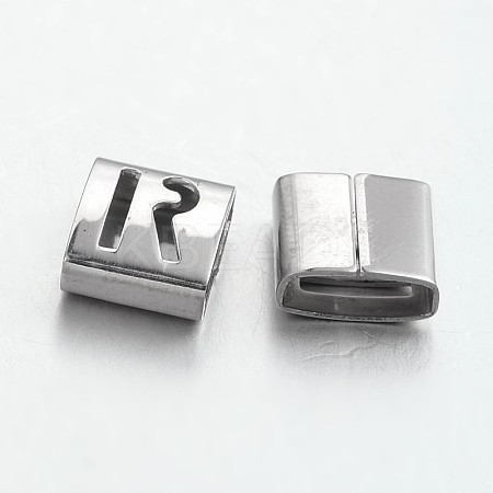 Tarnish Resistant Letter Style 201 Stainless Steel Square Slide Charms STAS-L132-07-1