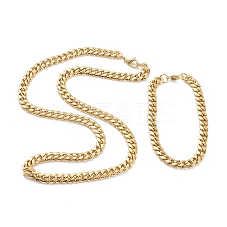 Ion Plating(IP) 304 Stainless Steel Cuban Link Chain Bracelets & Necklaces Jewelry Sets SJEW-B019-03B-G-1