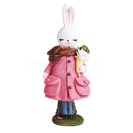 Resin Standing Rabbit Statue Bunny Sculpture Tabletop Rabbit Figurine for Lawn Garden Table Home Decoration ( Pink ) JX083A-1