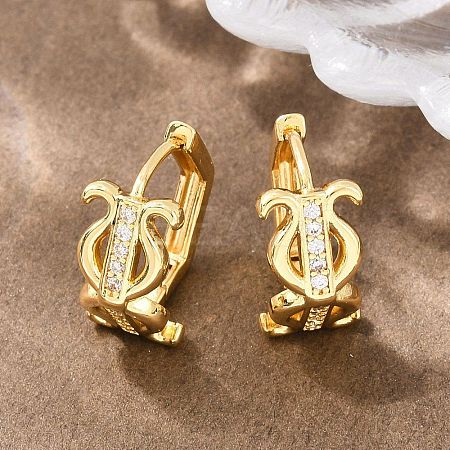Lyre Brass Micro Pave Clear Cubic Zirconia Hoop Earrings EJEW-D348-04G-1