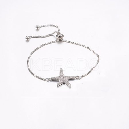 Clear Cubic Zirconia Starfish/Sea Stars Link Silder Bracelets BJEW-F296-13P-1
