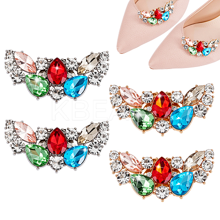 4Pcs 2 Colors Wing Alloy with Glass Rhinestone and Iron Shoe Buckle Clips FIND-PH0027-96A-1