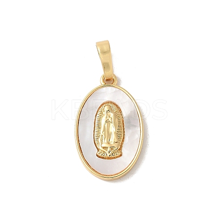 Brass Pave Natural White Shell Pendants KK-S522-07C-G-1