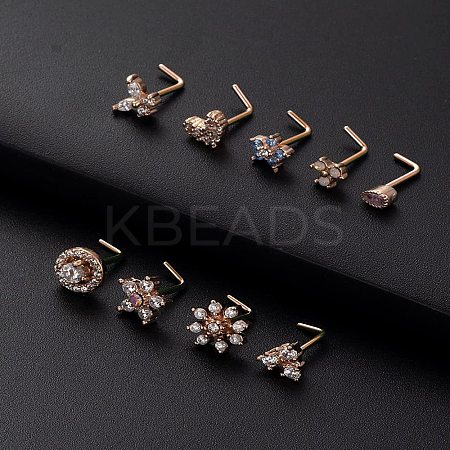 316L Surgical Stainless Steel White Cubic Zirconia L-Shaped Nose Rings WG135CD-09-1
