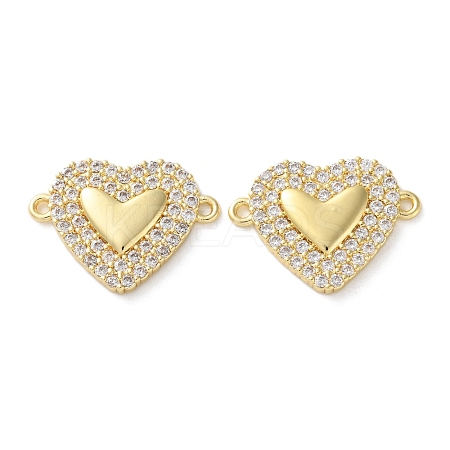 Rack Plating Brass Cubic Zirconia Heart Connector Charms KK-C084-08D-G-1