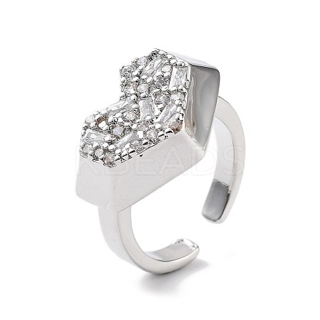 Heart Rack Plating Brass Micro Pave Clear Cubic Zirconia Open Rings RJEW-D020-09P-1