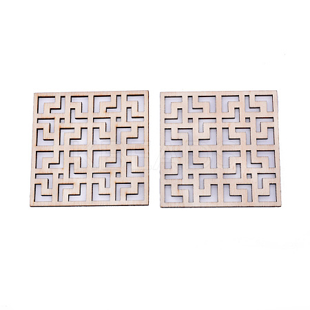 Undyed Natural Wood Filigree Joiner Links WOOD-WH0103-71-1