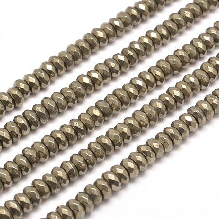 Faceted Rondelle Natural Pyrite Beads Strands G-I126-11-6x4mm-1