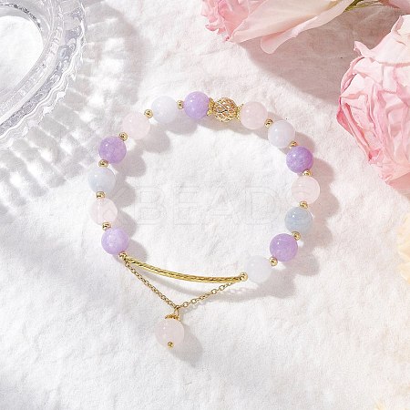 Natural Aquamarine & Rose Quartz & Amethyst Round Beaded Bracelets BJEW-JB11925-03-1