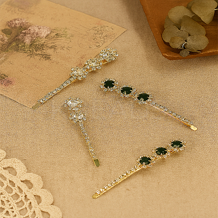 2 Pairs 2 Colors Golden Rhinestone Hair Bobby Pins OHAR-LP0004-13A-1