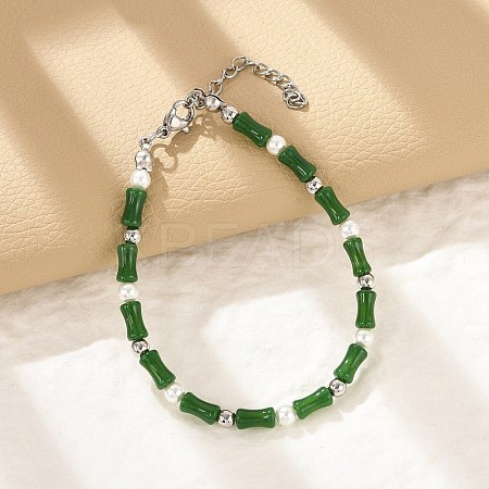 304 Stainless Steel Beaded Bracelets for Women BJEW-M056-08P-04-1