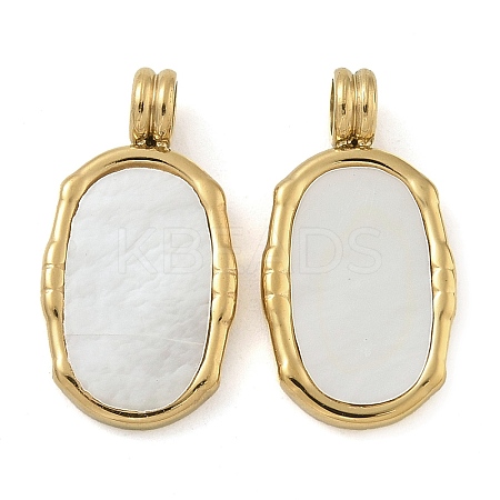 Ion Plating(IP) 304 Stainless Steel Pave Natural White Shell Pendants STAS-B075-23G-1