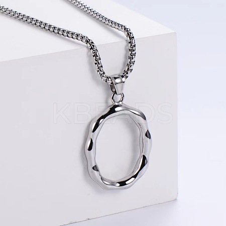3Pcs 304 Stainless Steel Textured Letter Pendant Box Chain Necklaces LW4134-41-1