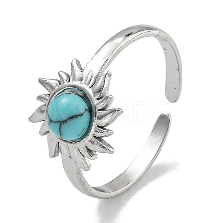 304 Stainless Steel Synthetic Turquoise Cuff Rings G-Z056-01P-03-1