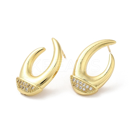 Rack Plating Brass Horn Stud Earrings with Cubic Zirconia EJEW-D061-48G-1