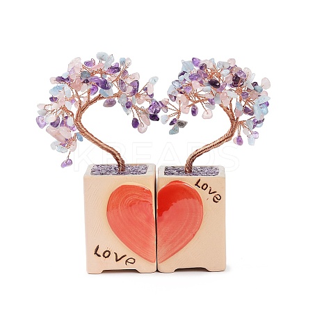 Heart Money Tree Natural Gemstone Bonsai Display Decorations DJEW-G027-16RG-02-1