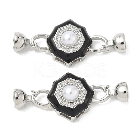 Flower Brass Micro Pave Clear Cubic Zirconia Fold Over Clasps KK-U059-43P-1
