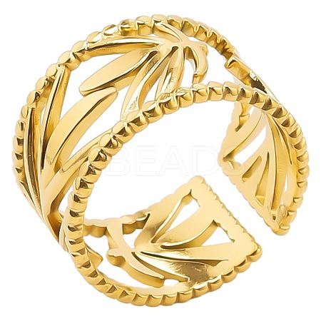 Minimalist Hollow Leaf 304 Stainless Steel Opem Cuff Ring for Unisex LU1805-2-1